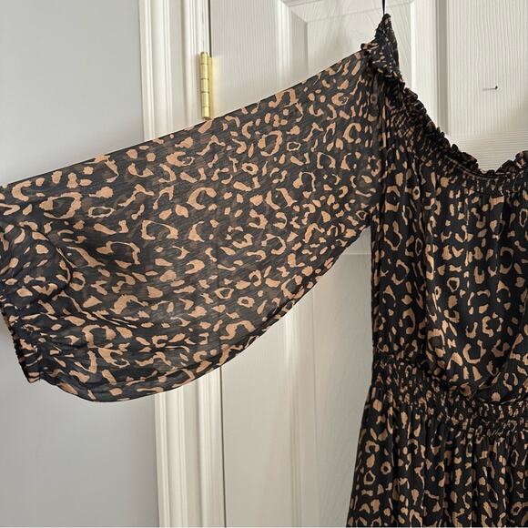 NWT FATE Leopard Off the Shoulder Dress SMALL S Brown Black Animal Print - Picture 9 of 13
